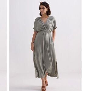 Reistor Flowy A-Line Maxi Dress with Side Slits Light Olive Green Plus Size 2XL